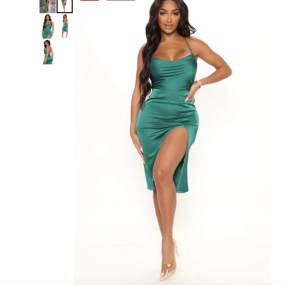 Satin green mini dress, M
